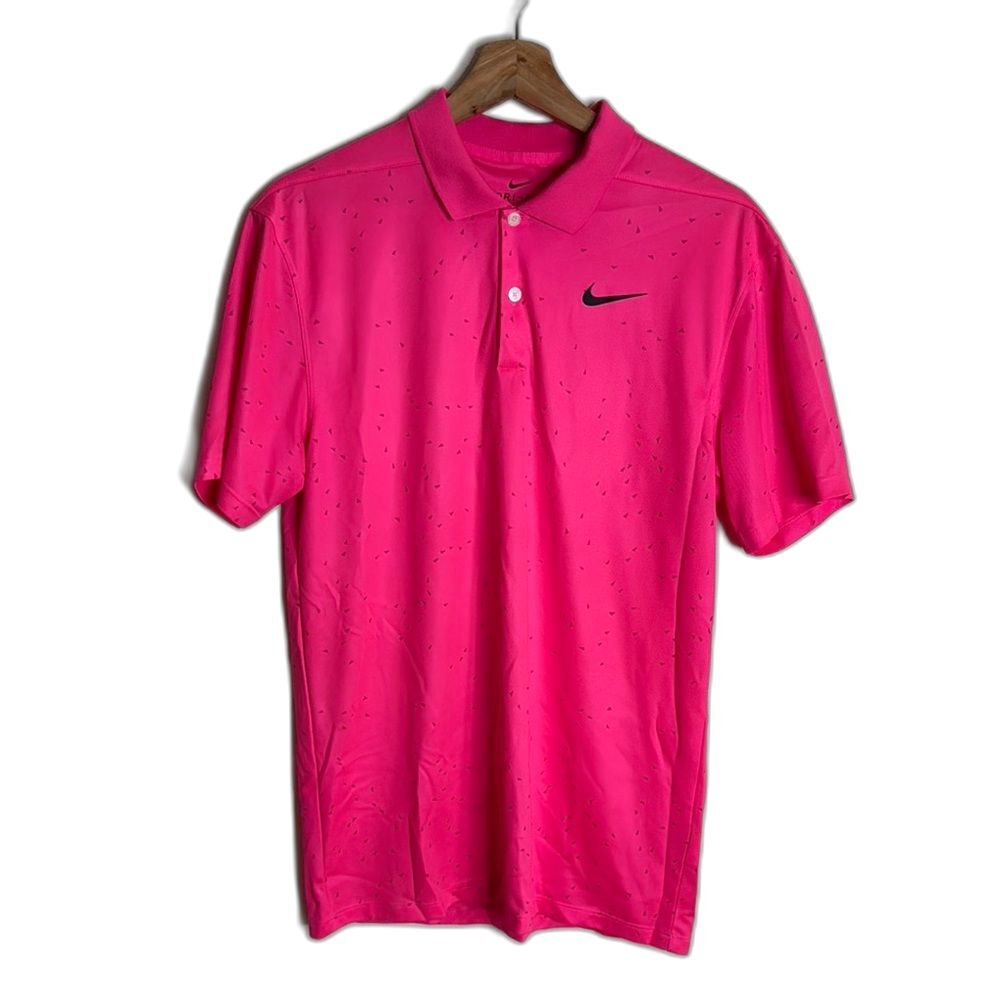 Nike dri fit ladies bright pink with speckles athletic polo shirt size‎ small